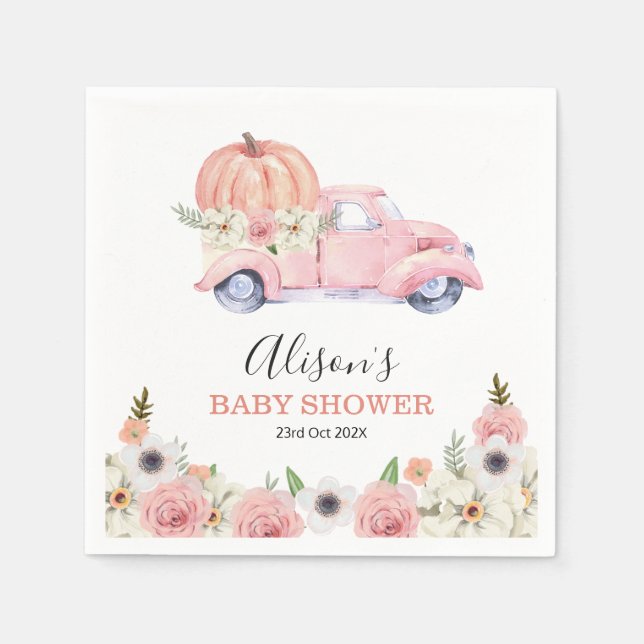 Fall Pink Floral Pumpkin Truck Baby Duschpapier Serviette (Vorderseite)