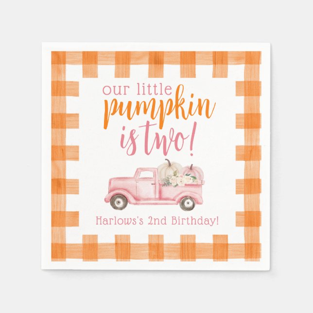Fall Pink Floral Pumpkins Harvest Truck Serviette (Vorderseite)