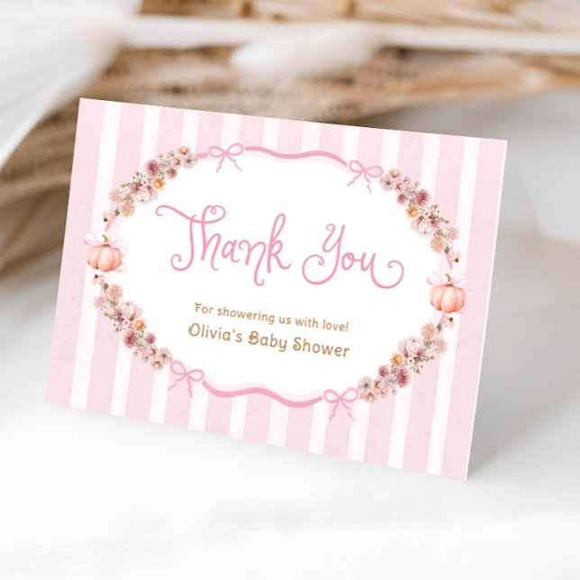 Fall Pink Pumpkin Baby Dusche Danke Karte (Von Creator hochgeladen)