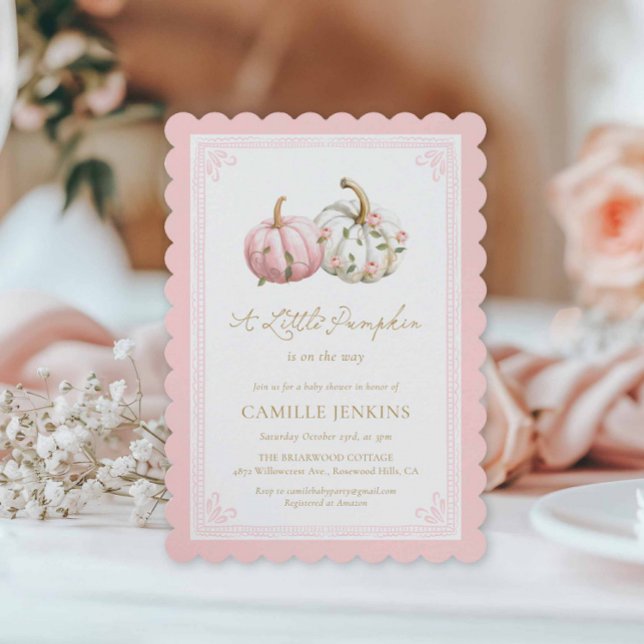 Fall Pink Pumpkin Baby Shower Invite Einladung (Fall Pink Girl Baby Shower Invitation)