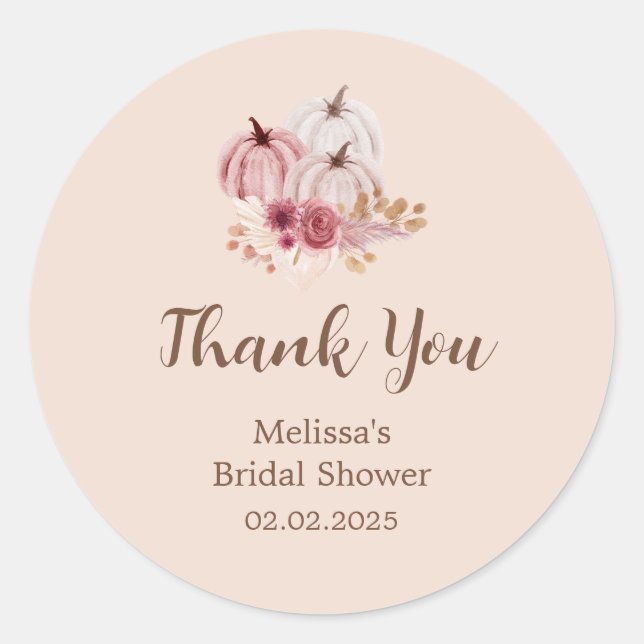 Fall Pink Pumpkin Bridal Shower Thank You Runder Aufkleber (Vorderseite)