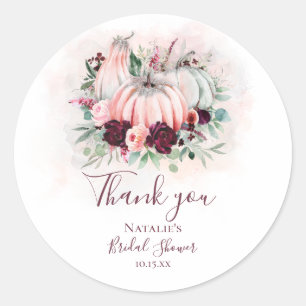 Fall Pink Pumpkin & Burgundy Floral Vielen Dank Runder Aufkleber