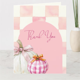 Fall Pink Pumpkin Gingham Girl Baby Dusche Dankeskarte