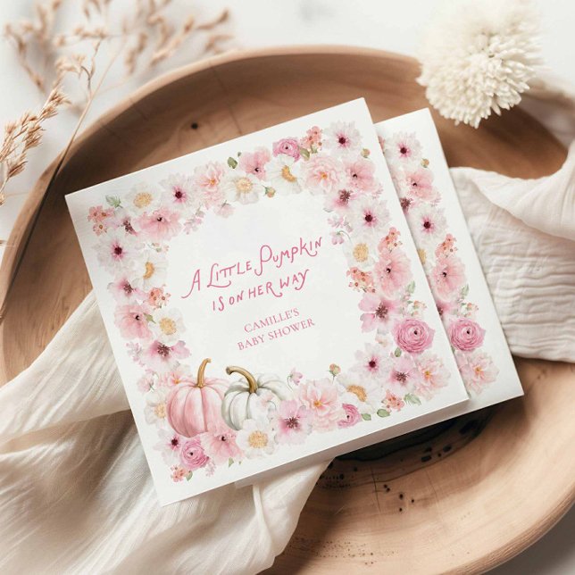 Fall Pink Pumpkin Girl Baby Shower Serviette (A little Pumpkin is on her way Girl Baby Shower Napkins)