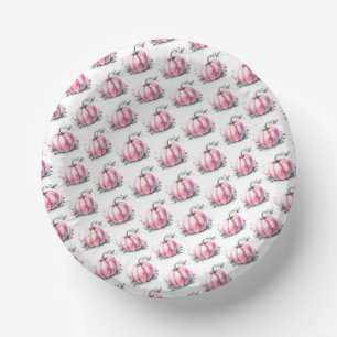 Fall Pink Pumpkin Pattern Baby Dusche Pappteller
