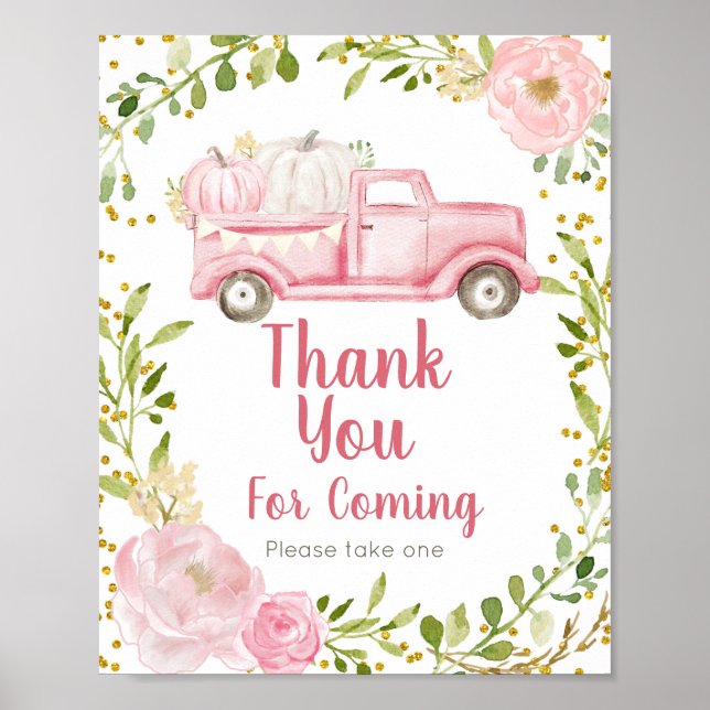 Fall Pink Pumpkin Truck Danke, dass Sie kommen Poster (Vorne)