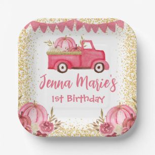 FALL PINK TRUCK PUMPKIN 1. GEBURTstag Pappteller