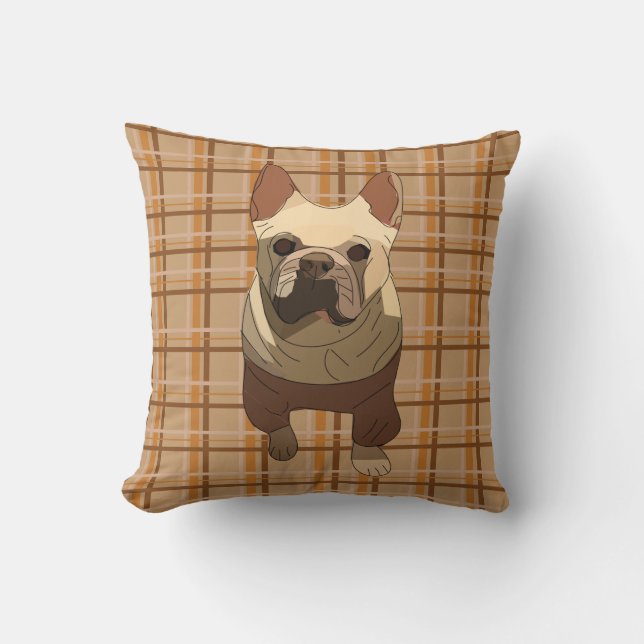Fall Plaid French Bulldog Kissen (Vorderseite)