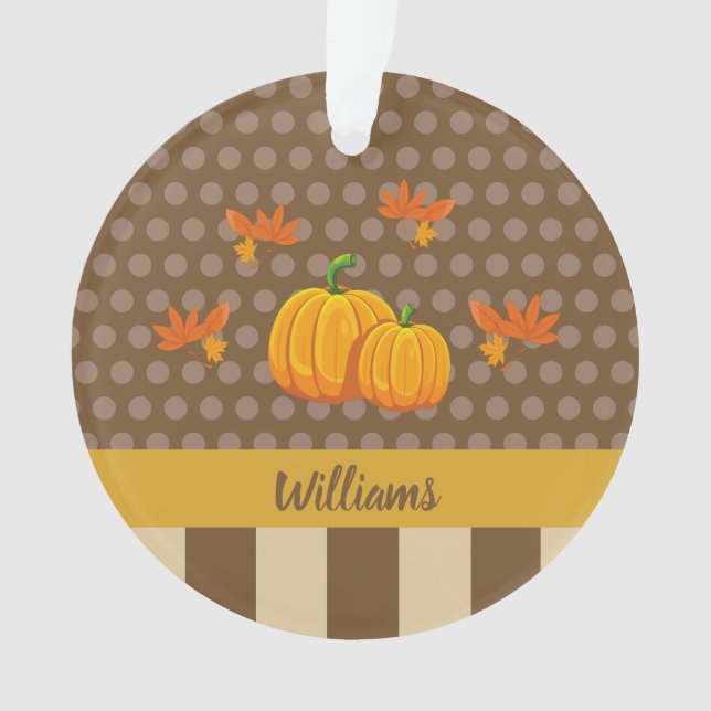 Fall Polka Dot Pumpkin mit Familienname Weihnachte Ornament (Vorderseite)