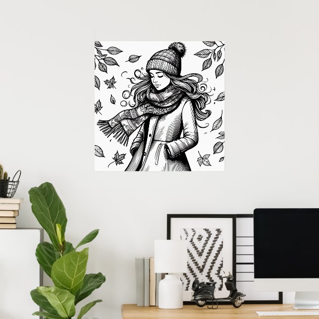 Fall Poster Girl Coloring Page (Heimbüro)