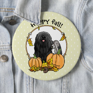 Fall Puli Hund (schwarz) Pumpkins Blätter Niedlich Button