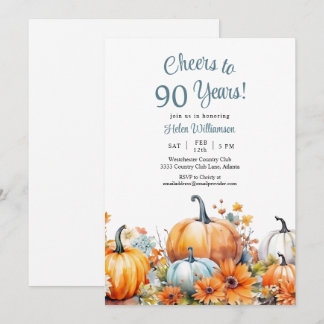 Fall Pumpkin 90. Geburtstag Cheers auf 90 Jahre Einladung