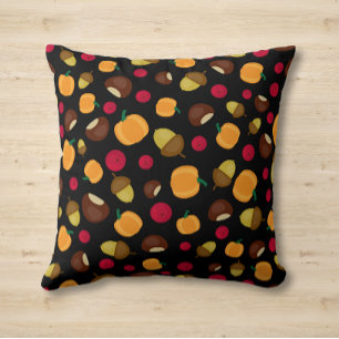 Fall Pumpkin Acorn Kastanien Berries Muster Schwar Kissen