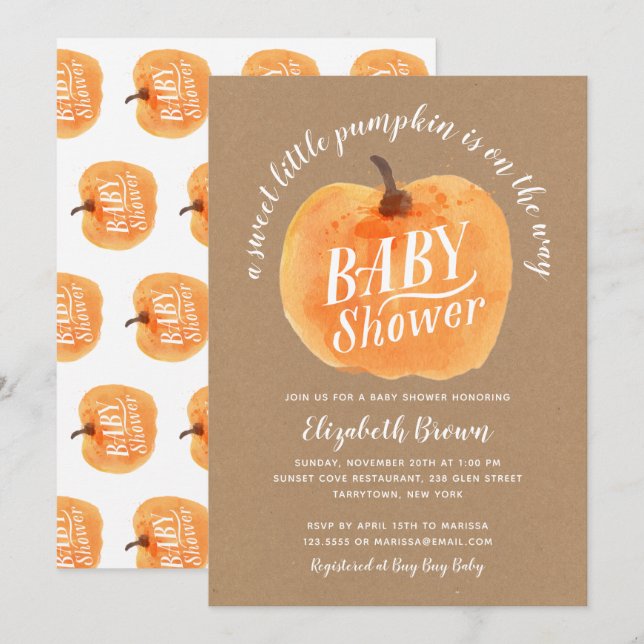 Fall Pumpkin Autumn Kraft Baby Shower Einladung (Vorne/Hinten)