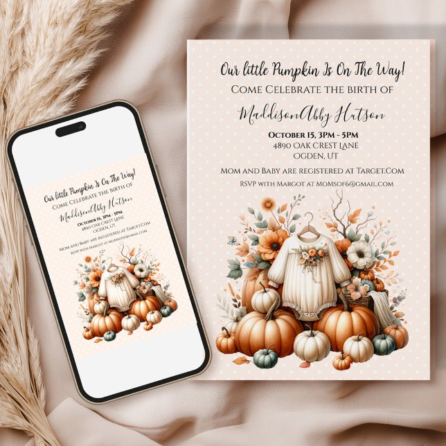 Fall Pumpkin Baby Announcement Einladung (Celebrate the cozy autumn season with a personalized fall design made just for you! )