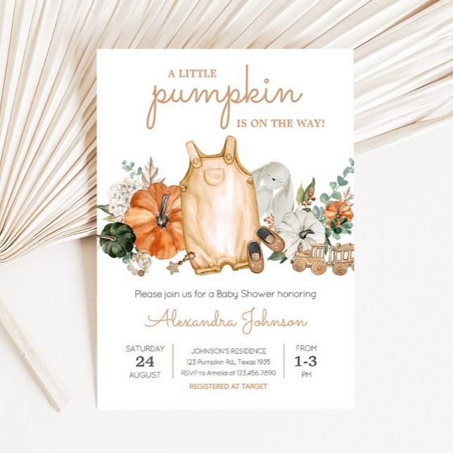 Fall Pumpkin Baby Clothes Baby Dusche Einladung (Gender Neutral Baby Clothes Pumpkin Baby Shower invitation)