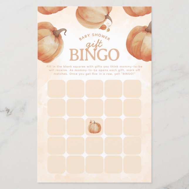 Fall Pumpkin Baby Dusche Bingo Game (Vorderseite)