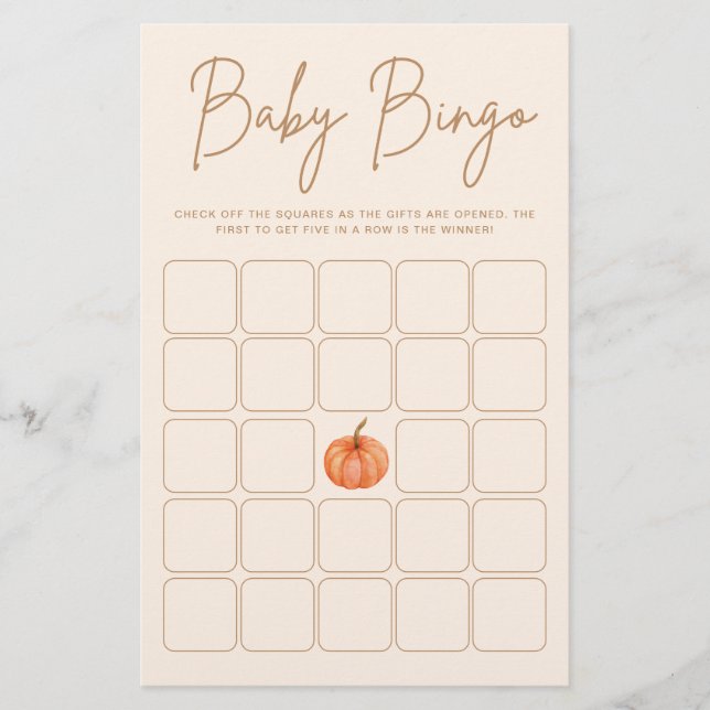 Fall Pumpkin Baby Dusche Bingo Game (Vorderseite)