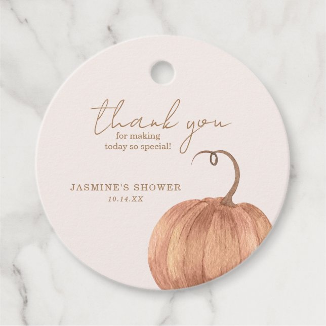 Fall Pumpkin Baby Dusche Geschenkanhänger (Vorderseite)
