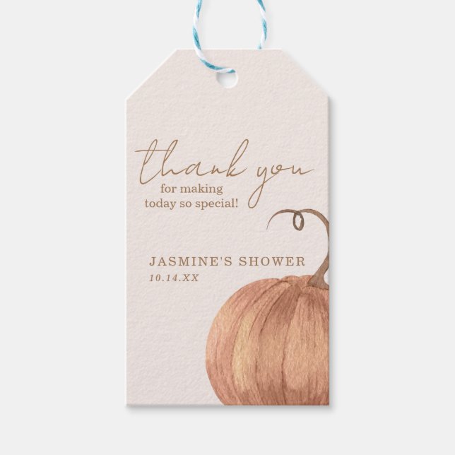 Fall Pumpkin Baby Dusche Geschenkanhänger (Vorderseite)