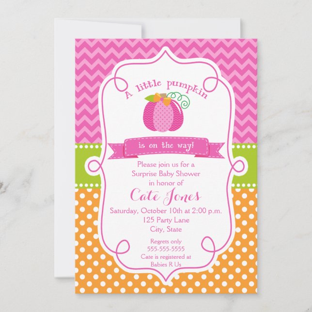 Fall Pumpkin Baby Dusche, Girl Pumpkin Einladung (Vorderseite)