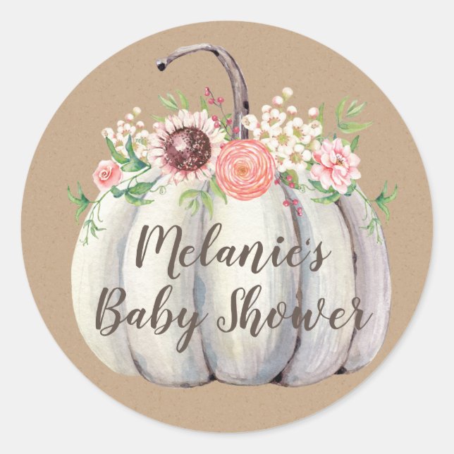Fall Pumpkin Baby Dusche Pflegeaufkleber Runder Aufkleber (Vorderseite)
