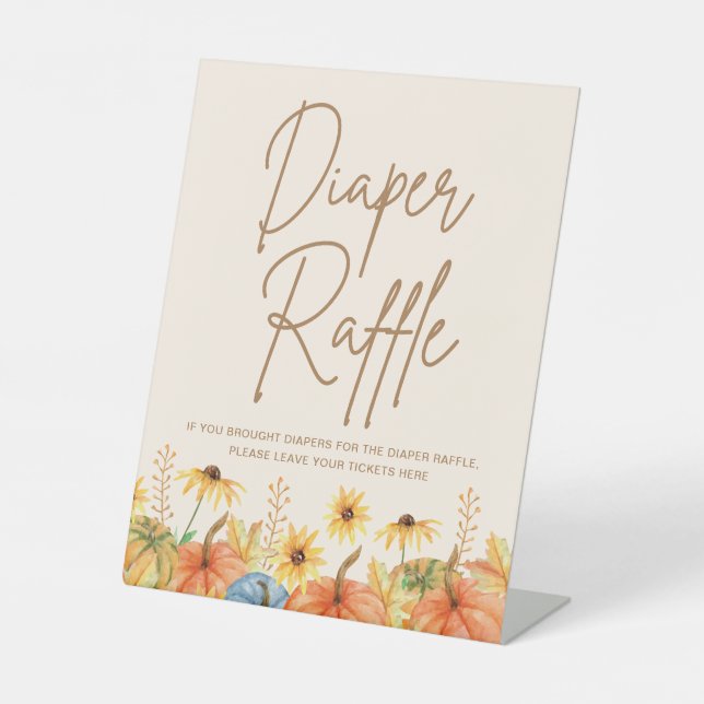 Fall Pumpkin Baby Dusche Windeln Raffle Sockelschild (Vorderseite)