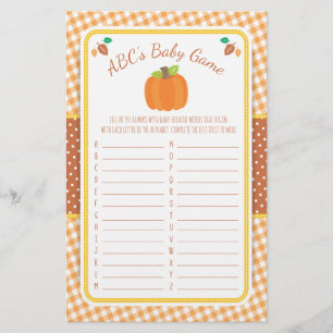 Fall Pumpkin Baby Shower ABC's Game Flyer