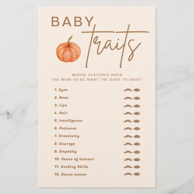 Fall Pumpkin Baby Shower Baby Tracks Spiel (Vorderseite)