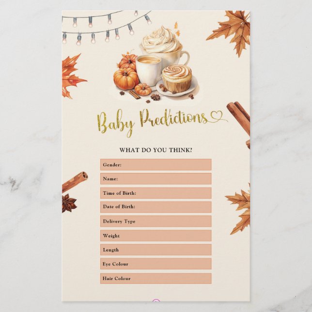 Fall Pumpkin Baby Shower Baby Vorhersagen Spiele (Vorderseite)