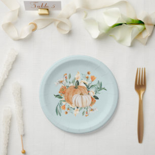 Fall Pumpkin Baby Shower Blue, Pappteller