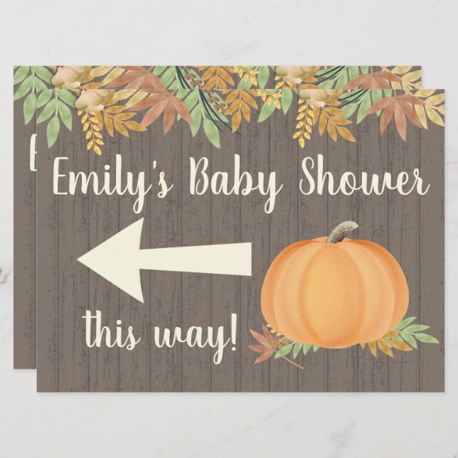 Fall Pumpkin Baby Shower Direction Sign Einladung (Vorne/Hinten)