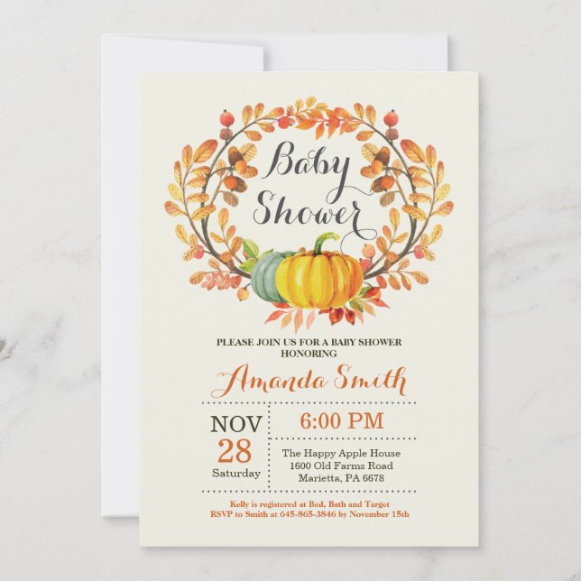 Fall Pumpkin Baby Shower Einladungskarte (Vorderseite)