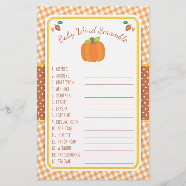 Fall Pumpkin Baby Shower Game - Word Scramble Flyer (Vorne)