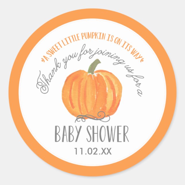Fall Pumpkin | Babydusche Gefälligkeitskennzeichne Runder Aufkleber (Vorderseite)