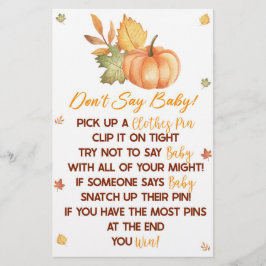 Fall Pumpkin Blätter Sage kein Baby Shower Game Briefpapier