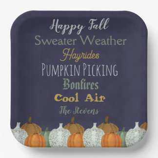 Fall Pumpkin-blaue Hintergrund-Party Einladung Pappteller