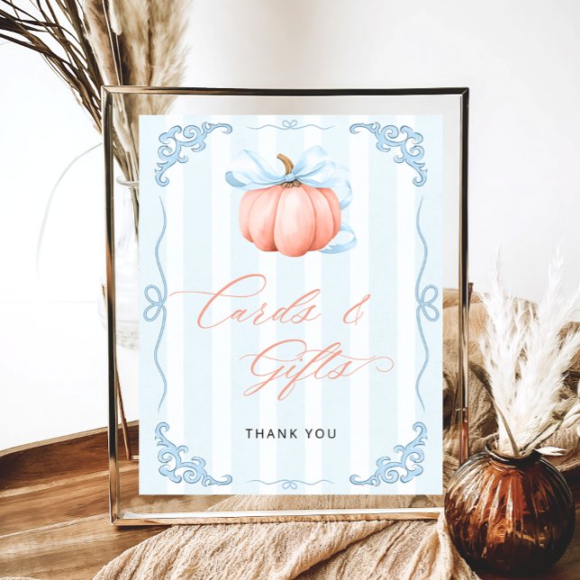 Fall Pumpkin Blue Bow Cards und Geschenke Poster (Von Creator hochgeladen)