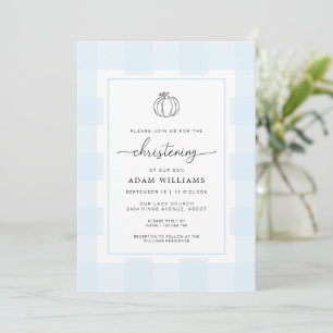 Fall Pumpkin Blue Gingham Christening Einladung