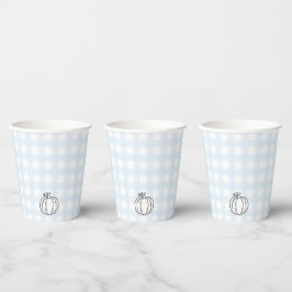 Fall Pumpkin Blue Gingham Paper Cup Pappbecher