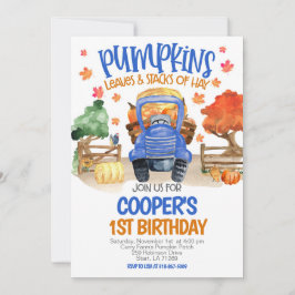 Fall Pumpkin Blue Tractor Boys Birthday Einladung