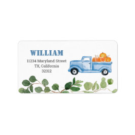 Fall Pumpkin Blue Truck Address Label Adressaufkleber