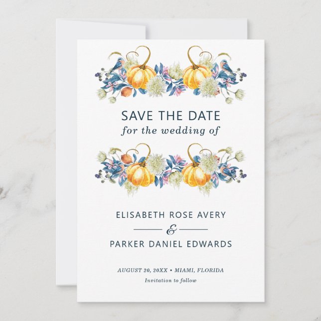 Fall Pumpkin Blumenhochzeit rettet das Datum Save The Date (Vorderseite)