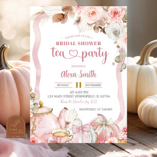 Fall Pumpkin Boho Coquette Bridal Tee Party Einladung