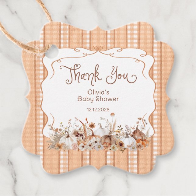 Fall Pumpkin Boho Floral Baby Dusche Danke Geschenkanhänger (Vorderseite)