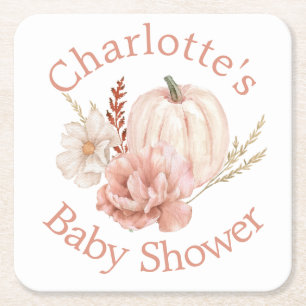 Fall Pumpkin Boho Floral Baby Dusche Rechteckiger Pappuntersetzer