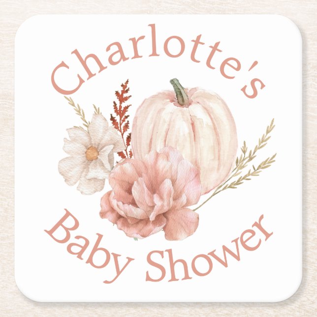 Fall Pumpkin Boho Floral Baby Dusche Rechteckiger Pappuntersetzer (Vorderseite)