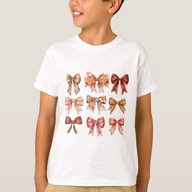 Fall Pumpkin Bow Coquette Herbstleaves Thanksgivi T-Shirt (Vorderseite)