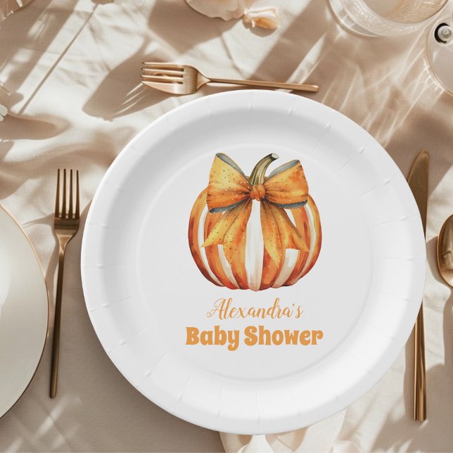 Fall Pumpkin Bow Girl Baby Dusche Pappteller (Von Creator hochgeladen)