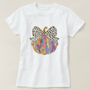Fall Pumpkin Bow Glitzer Women T-Shirt